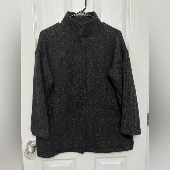 Organic Cotton Terry Stand Collar Jacket | EILEEN FISHER olive green size small - Picture 2 of 10